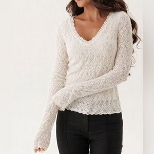 Ann Taylor XS Cream ivory beige Lace Knit crochet long sleeve Top blouse petite